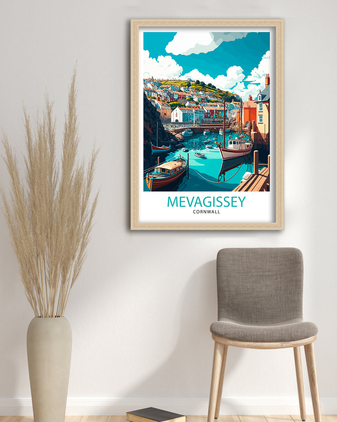 Mevagissey Cornwall Travel Poster Wall Art Decor Cornwall Illustration Travel Poster Gift Cornwall Home Decor