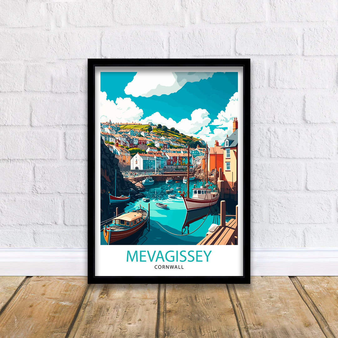 Mevagissey Cornwall Travel Poster Wall Art Decor Cornwall Illustration Travel Poster Gift Cornwall Home Decor