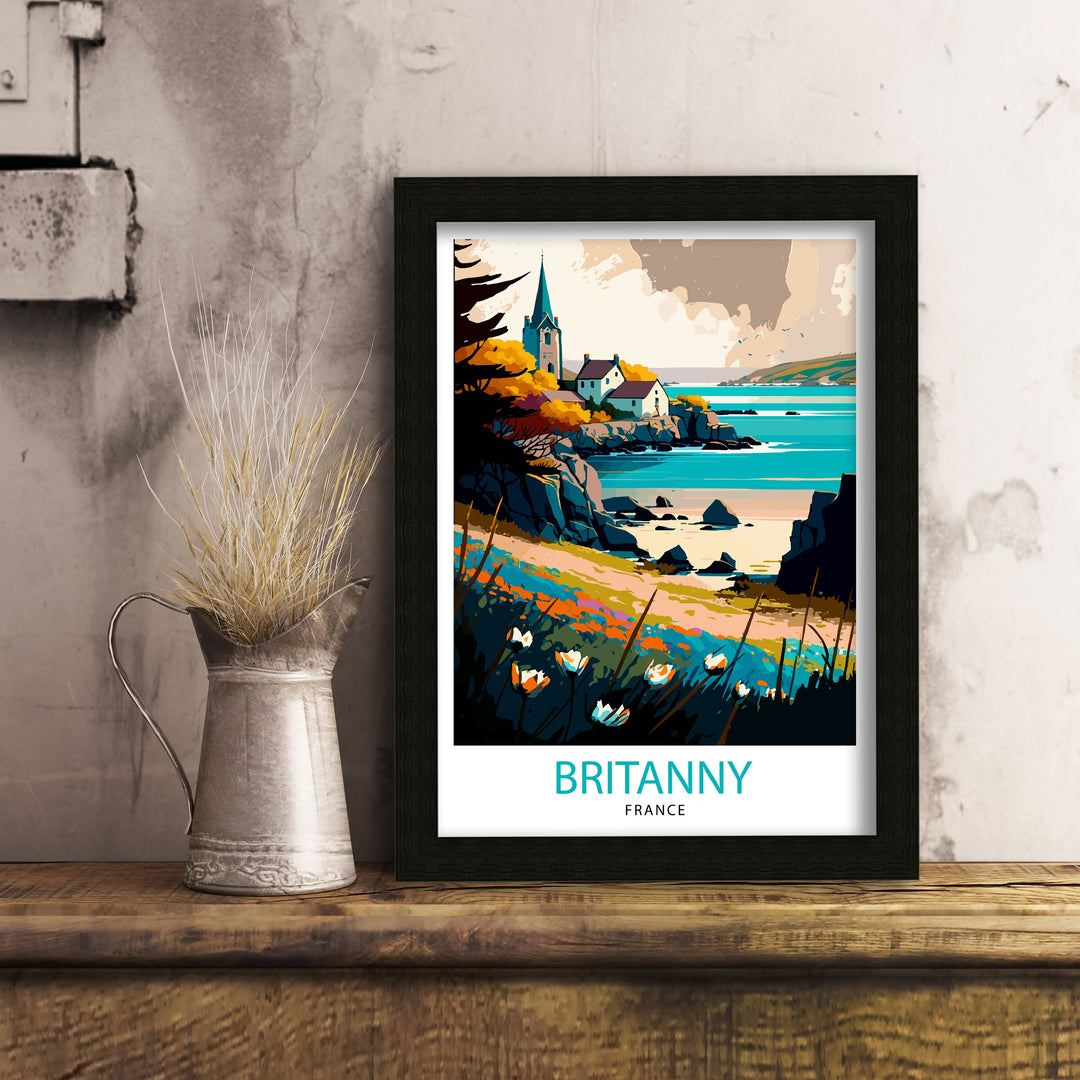 Brittany France Travel Poster, Wall Decor, Home Living Decor, Brittany France Illustration, Travel Poster, Gift for France Lover, France Home