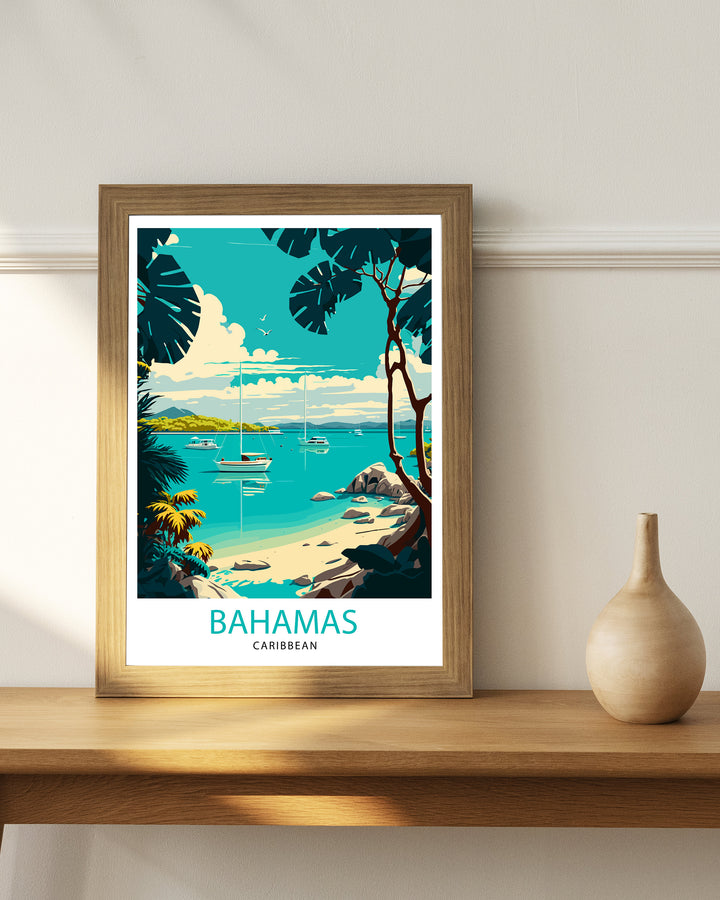 Bahamas Caribbean Travel Print Bahamas Wall Art Bahamas Home Decor Bahamas Illustration Travel Poster Bahamas Gift Caribbean Island Decor
