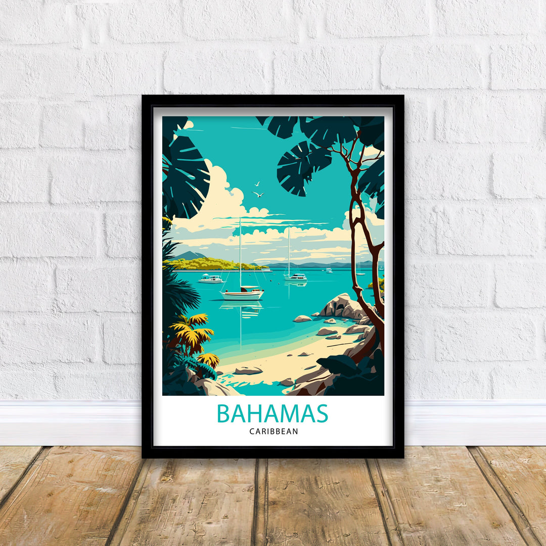 Bahamas Caribbean Travel Print Bahamas Wall Art Bahamas Home Decor Bahamas Illustration Travel Poster Bahamas Gift Caribbean Island Decor