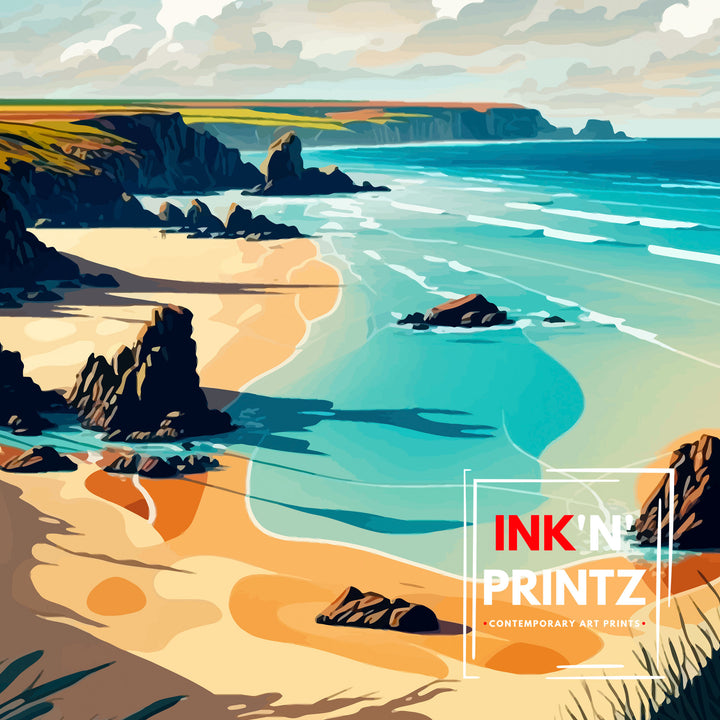 Perranporth Cornwall Travel Poster Cornwall Wall Art Perranporth Beach Decor Cornwall Coastal Art Travel Poster, Cornwall Gift