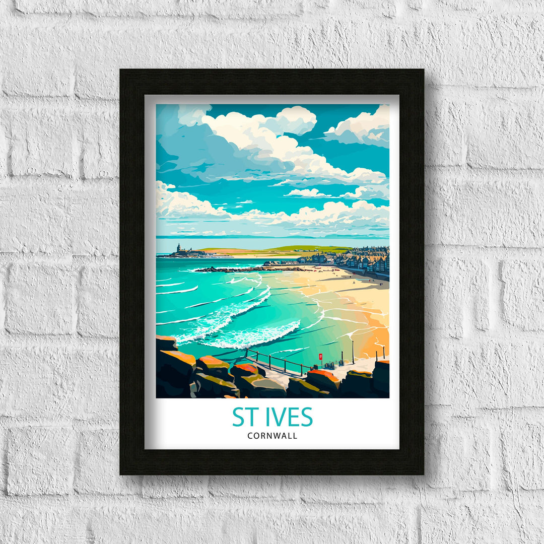 St Ives Cornwall Travel Poster St Ives Wall Art St Ives Illustration Travel Poster Gift for St Ives Cornwall Home Decor