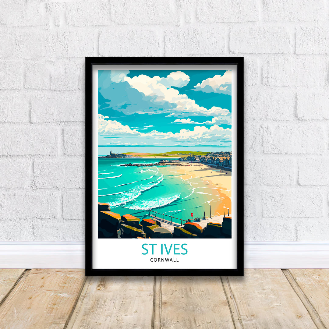 St Ives Cornwall Travel Poster St Ives Wall Art St Ives Illustration Travel Poster Gift for St Ives Cornwall Home Decor