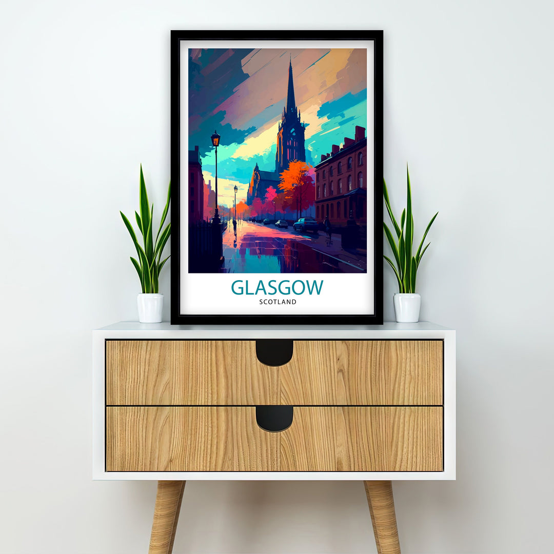 Glasgow Scotland Travel Poster Glasgow Wall Art, Glasgow Home Decor Glasgow Illustration Travel Poster Gift for Glasgow Scotland Home Decor