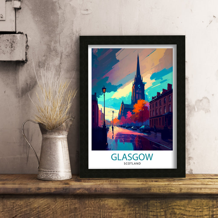 Glasgow Scotland Travel Poster Glasgow Wall Art, Glasgow Home Decor Glasgow Illustration Travel Poster Gift for Glasgow Scotland Home Decor