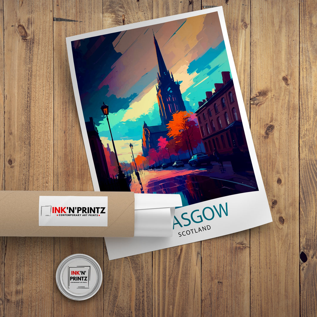 Glasgow Scotland Travel Poster Glasgow Wall Art, Glasgow Home Decor Glasgow Illustration Travel Poster Gift for Glasgow Scotland Home Decor