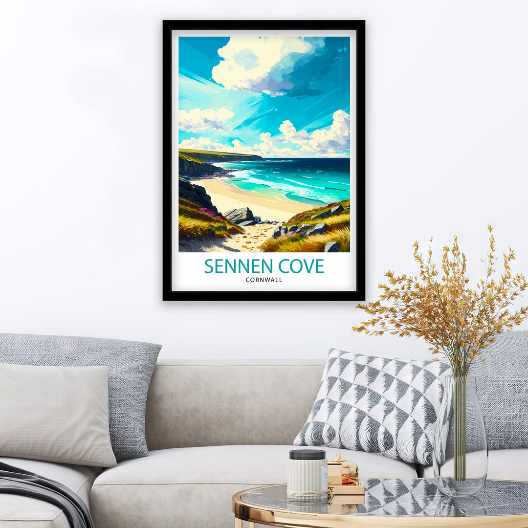 Sennen Cove Cornwall Travel Poster Cornwall Wall Art Sennen Cove Illustration Cornwall Travel Poster Gift For Cornwall Home Decor