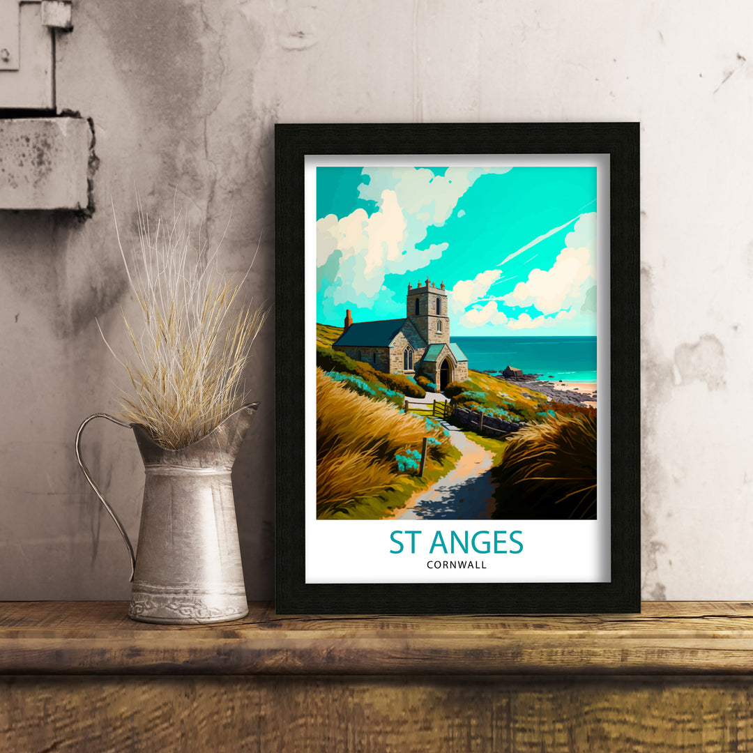 St Agnes Cornwall Travel Poster St Agnes Wall Art St Agnes Home Decor Cornwall Illustration Travel Poster Gift for Cornwall Lover, UK Travel