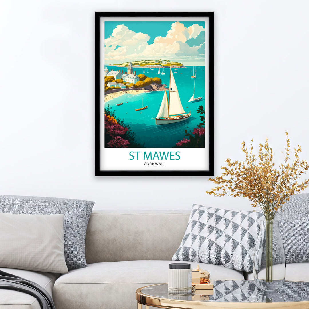 St Mawes Cornwall Travel Poster St Mawes Wall Art Cornwall Illustration Travel Poster Gift For St Mawes, Cornwall Home Decor