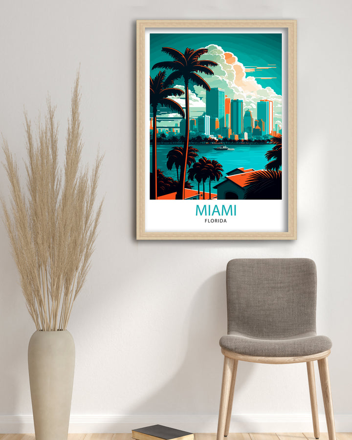 Miami Travel Poster Miami Wall Decor Miami Illustration Miami Florida Travel Poster, Miami Beach Art Miami Home Decor