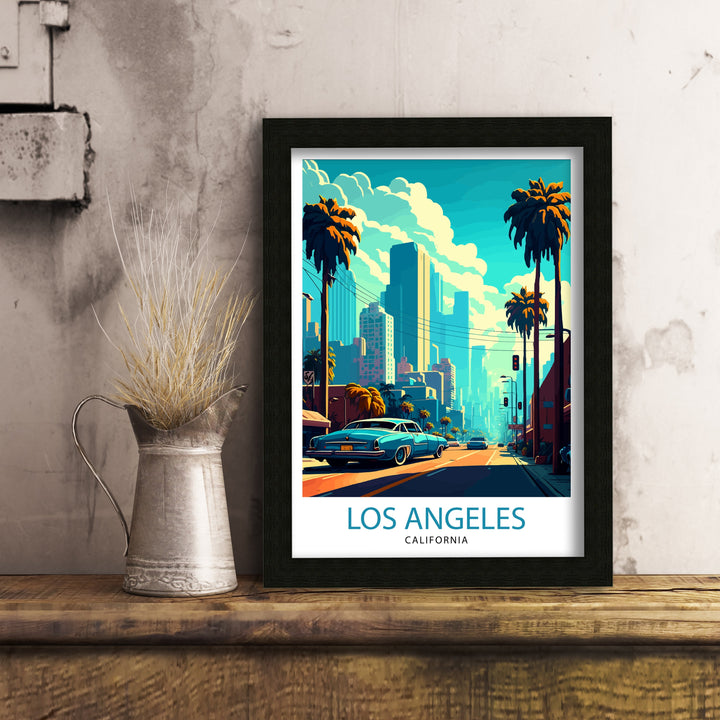 Los Angeles Travel Poster LA Wall Art California Travel Poster Los Angeles Skyline Illustration LA Cityscape Poster Gift For LA Lover