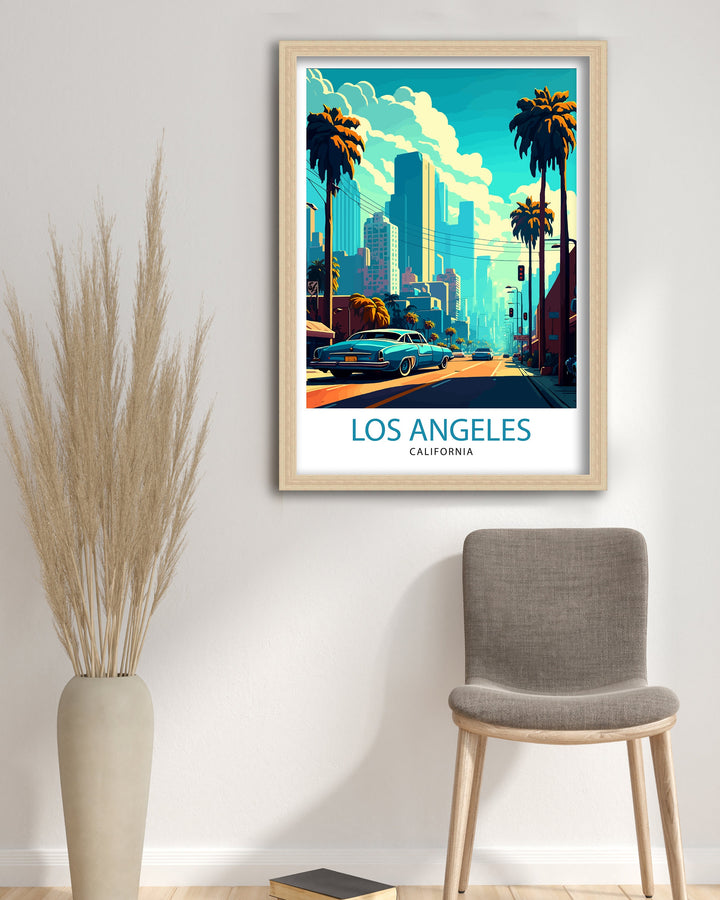 Los Angeles Travel Poster LA Wall Art California Travel Poster Los Angeles Skyline Illustration LA Cityscape Poster Gift For LA Lover