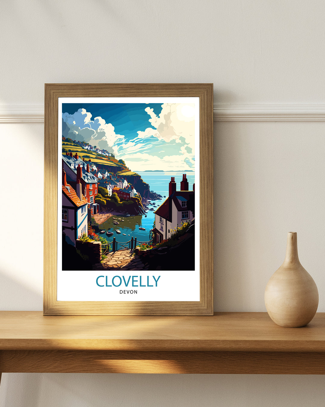 Clovelly Devon Travel Poster Clovelly Wall Art Devon Coastal Town Illustration Travel Poster Gift Devon Home Decor