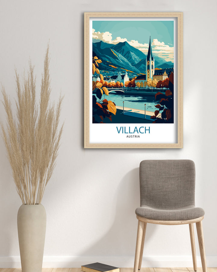 Villach Austria Travel Poster Villach Wall Decor Villach Home Living Decor Villach Austria Illustration Travel Poster Gift for Villach