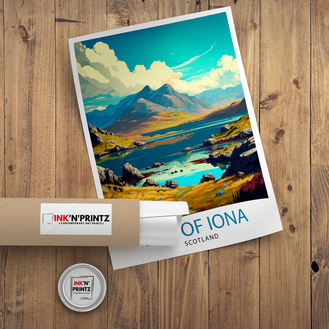 Isle of Iona Scotland Travel Poster Iona Wall Art Iona Home Decor Iona Illustration Travel Poster Iona Gift Scotland Home Decor