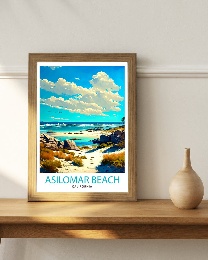 Asilomar Beach California Travel Print Asilomar Wall Decor Asilomar Home Living Decor Asilomar California Illustration Travel Poster