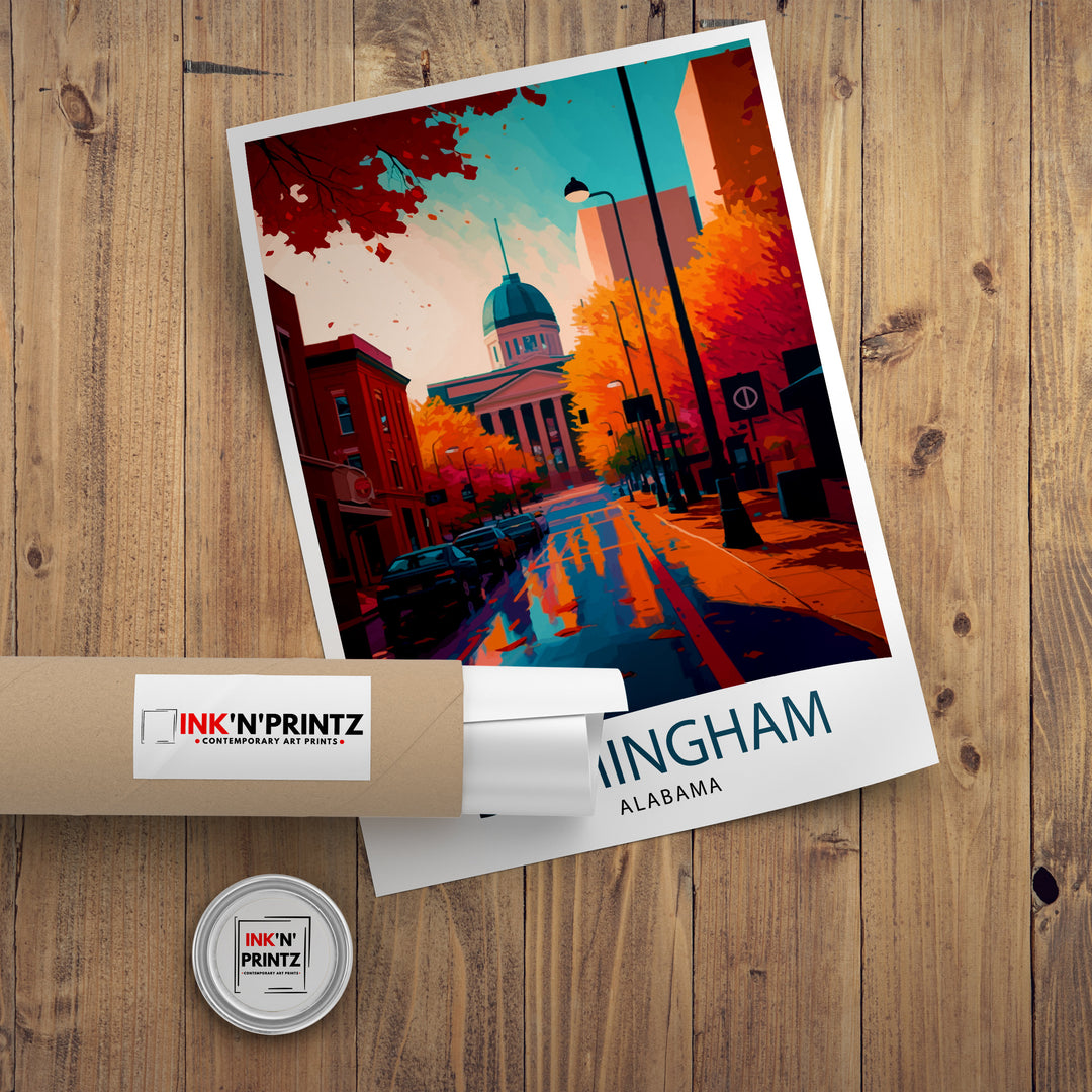 Birmingham Alabama Travel Poster Birmingham Wall Art Birmingham Cityscape Birmingham Alabama Illustration Travel Poster Birmingham Gift Home