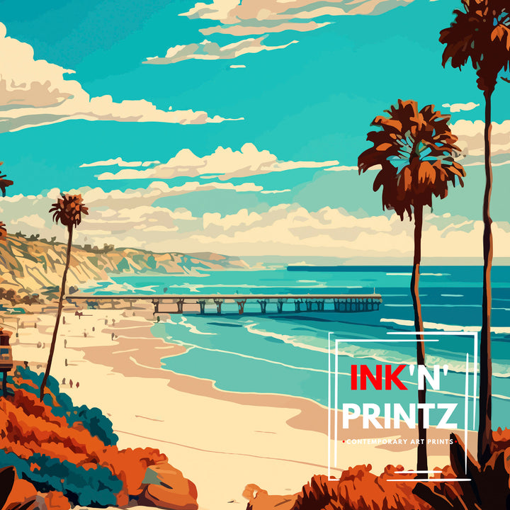 San Clemente Beach California Travel Poster Poster Coastal Wall Decor Surfing Art Home Living Decor California Illustration Travel