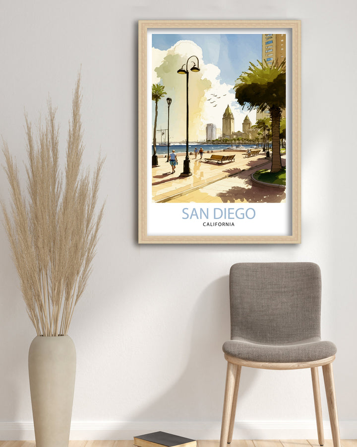 San Diego California Travel Poster San Diego Wall Decor San Diego Home Living Decor San Diego Illustration San Diego Travel Poster Gift