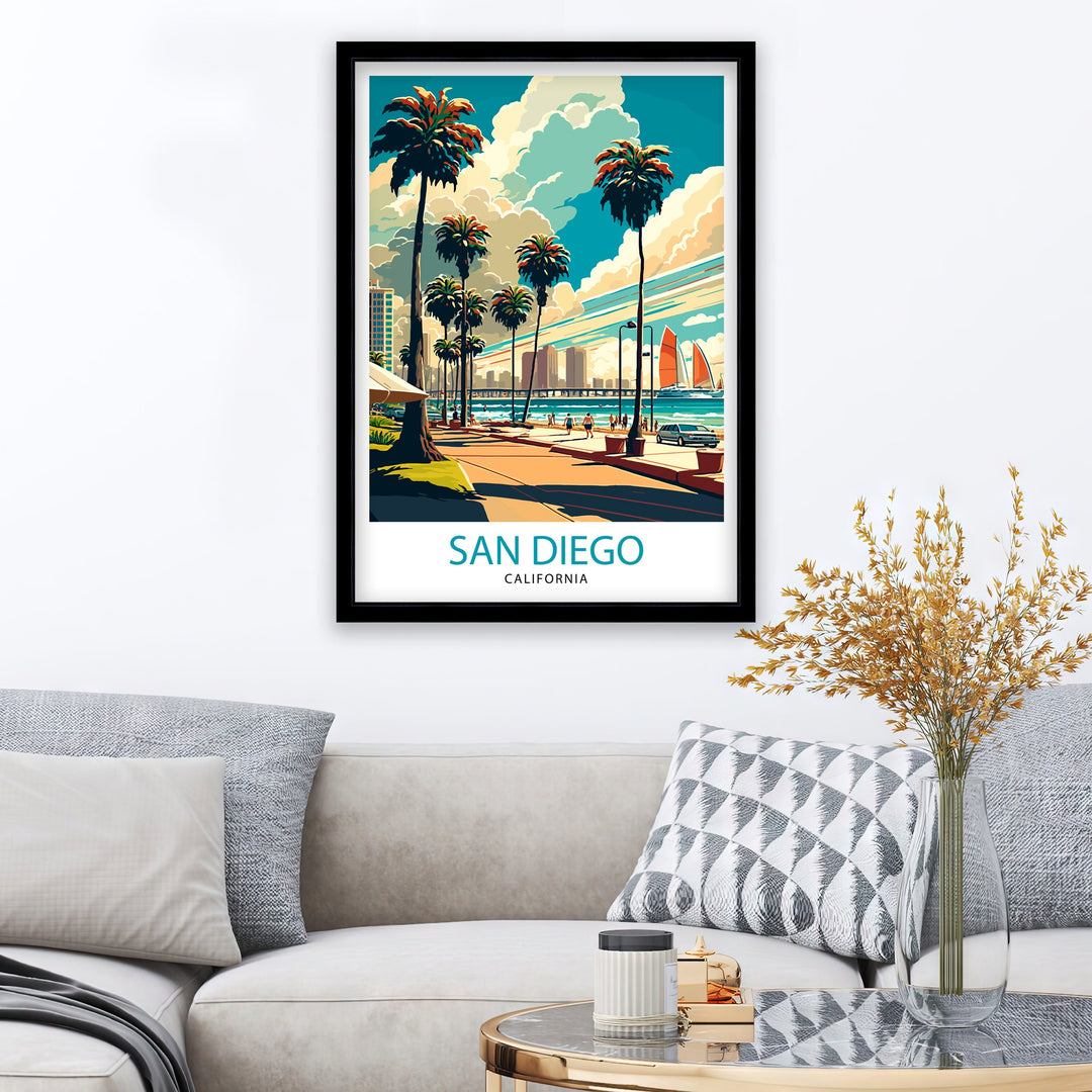 San Diego California Travel Print San Diego Wall Decor San Diego Home Living Decor San Diego Illustration San Diego Travel Poster Gift