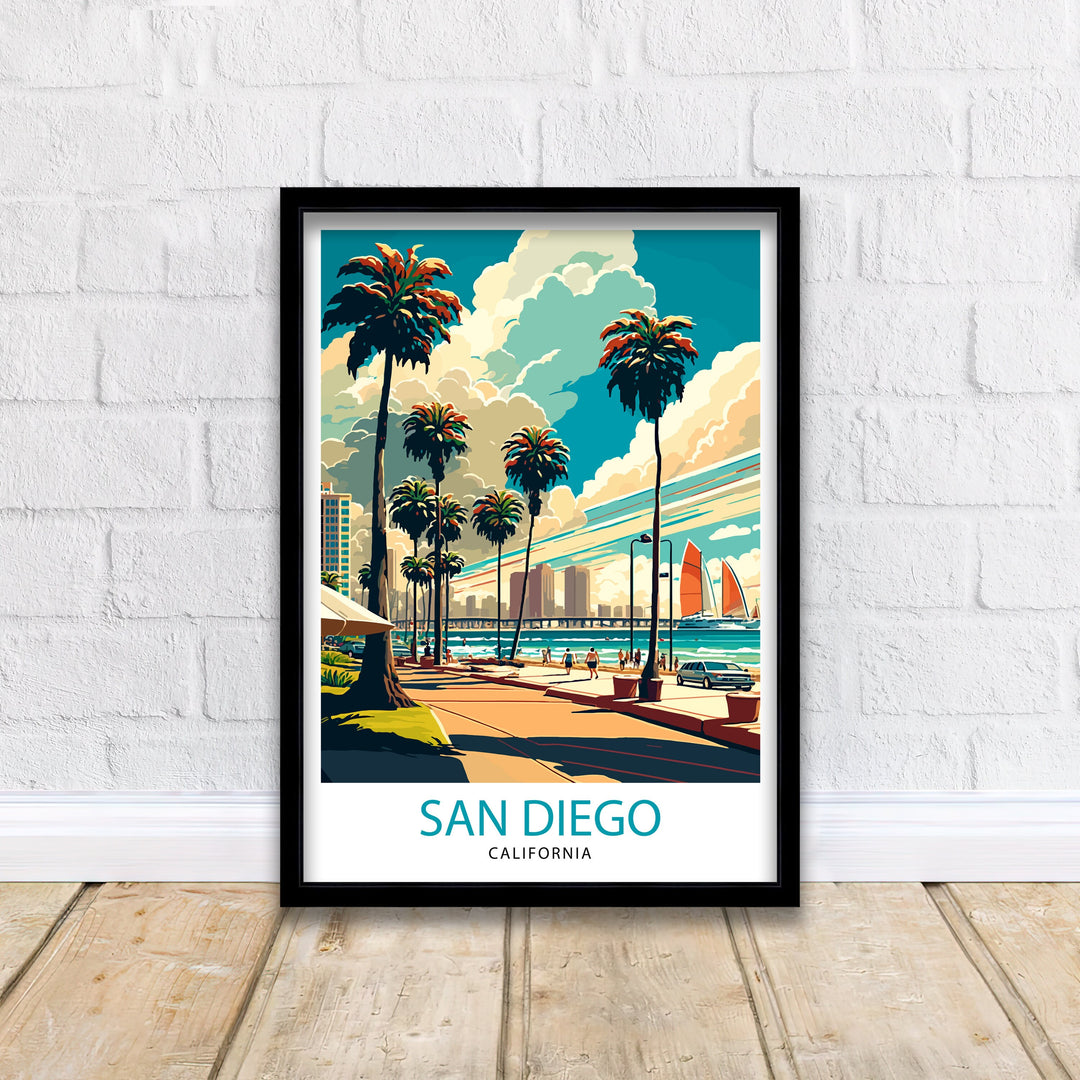 San Diego California Travel Print San Diego Wall Decor San Diego Home Living Decor San Diego Illustration San Diego Travel Poster Gift