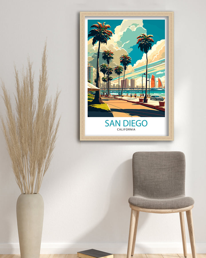 San Diego California Travel Poster San Diego Wall Decor San Diego Home Living Decor San Diego Illustration San Diego Travel Poster Gift