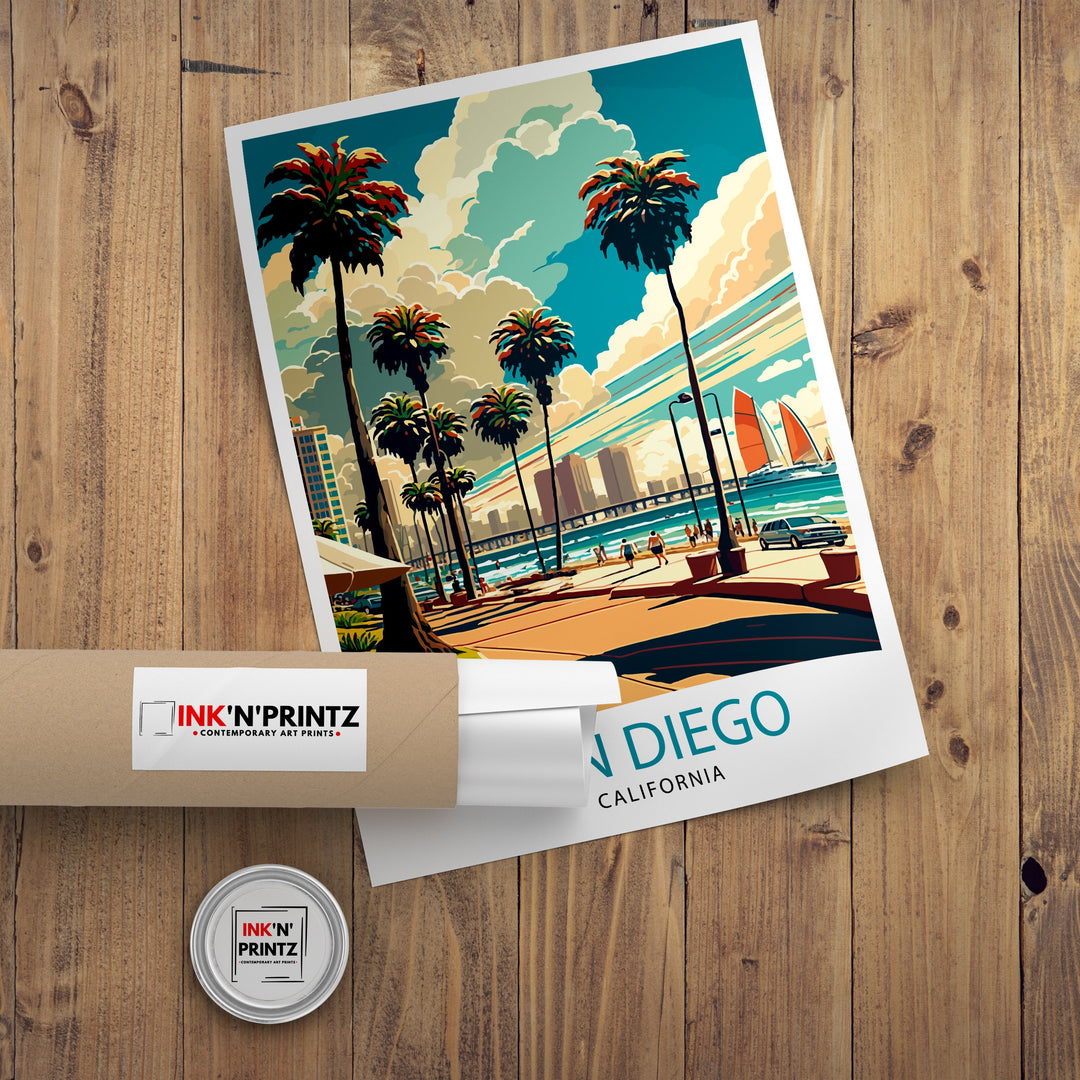 San Diego California Travel Print San Diego Wall Decor San Diego Home Living Decor San Diego Illustration San Diego Travel Poster Gift