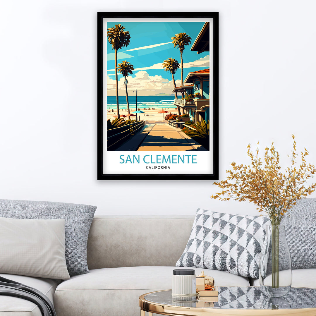 San Clemente California Travel Poster Beach Wall Art Decor San Clemente Pier Home Living Decor California Illustration Travel Poster Gift