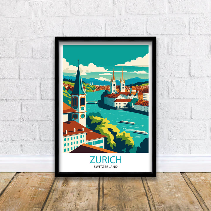 Zurich Switzerland Travel Poster Zurich Wall Decor Zurich Home Living Decor Zurich Illustration Travel Poster Gift For Zurich Switzerland