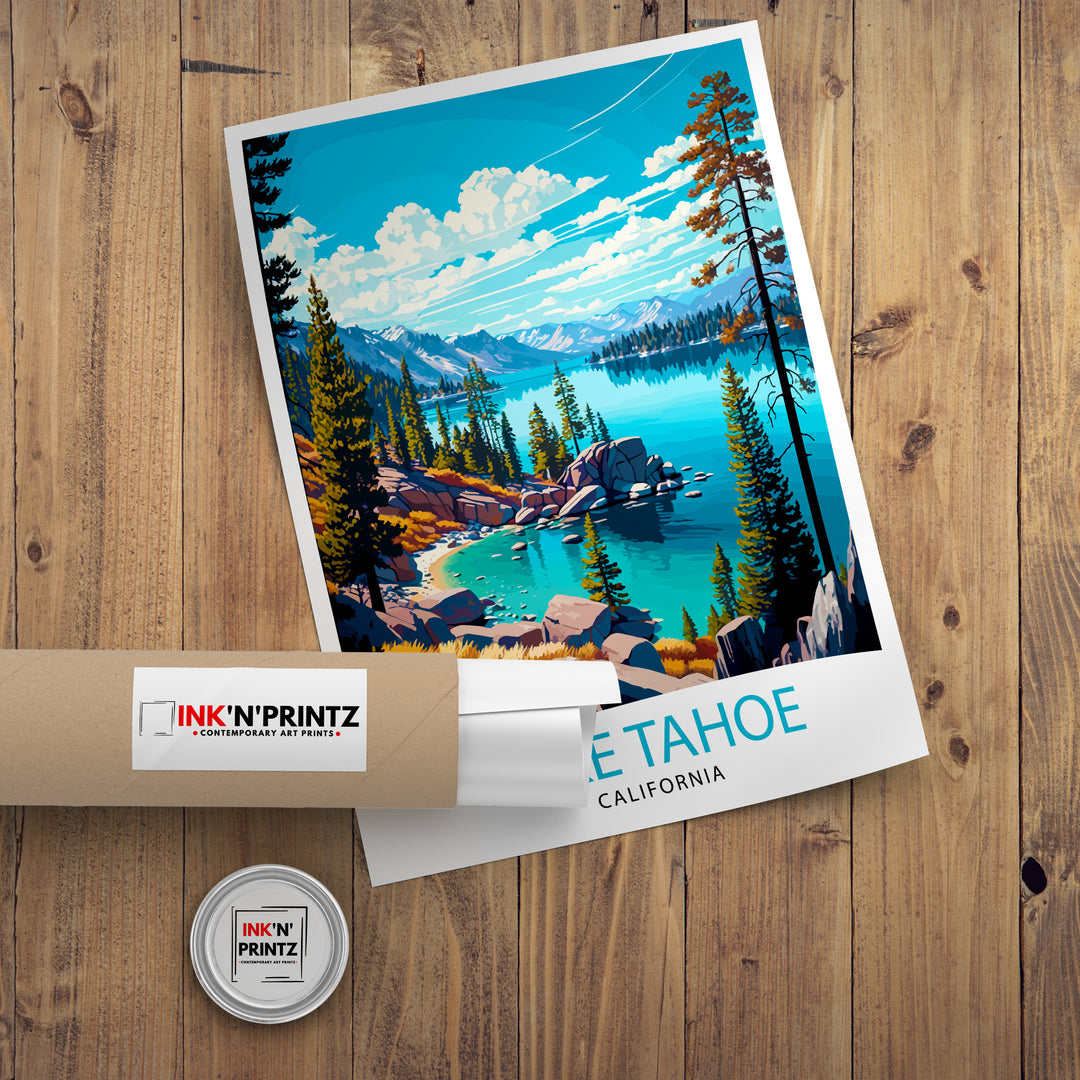 Lake Tahoe Travel Poster Wall Art Decor Lake Tahoe Illustration Travel Poster Gift for Lake Tahoe California Home Decor