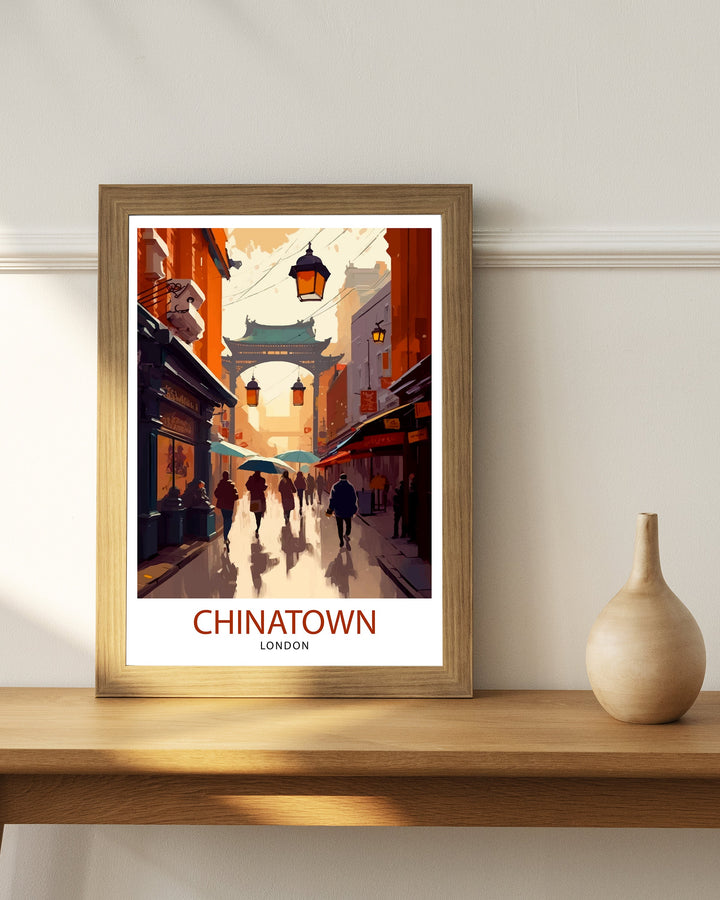 Chinatown London Travel Print Wall Decor, Home Living Decor Illustration Travel Poster Gift For London Lovers UK Home Decor