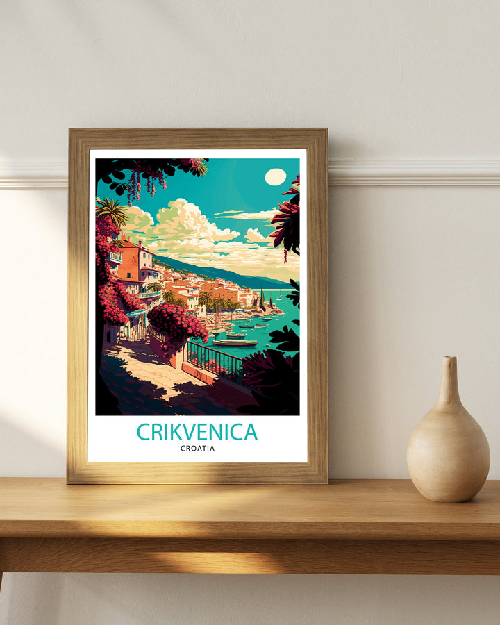 Crikvenica Croatia Travel Poster Crikvenica Wall Decor Crikvenica Home Living Decor Crikvenica Croatia Illustration Travel Poster Gift