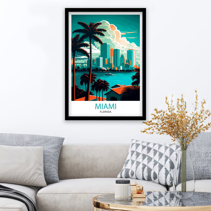 Miami Travel Poster Miami Wall Decor Miami Illustration Miami Florida Travel Poster, Miami Beach Art Miami Home Decor