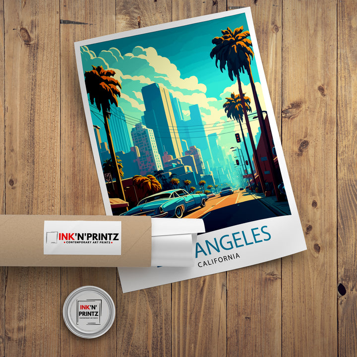 Los Angeles Travel Poster LA Wall Art California Travel Poster Los Angeles Skyline Illustration LA Cityscape Poster Gift For LA Lover