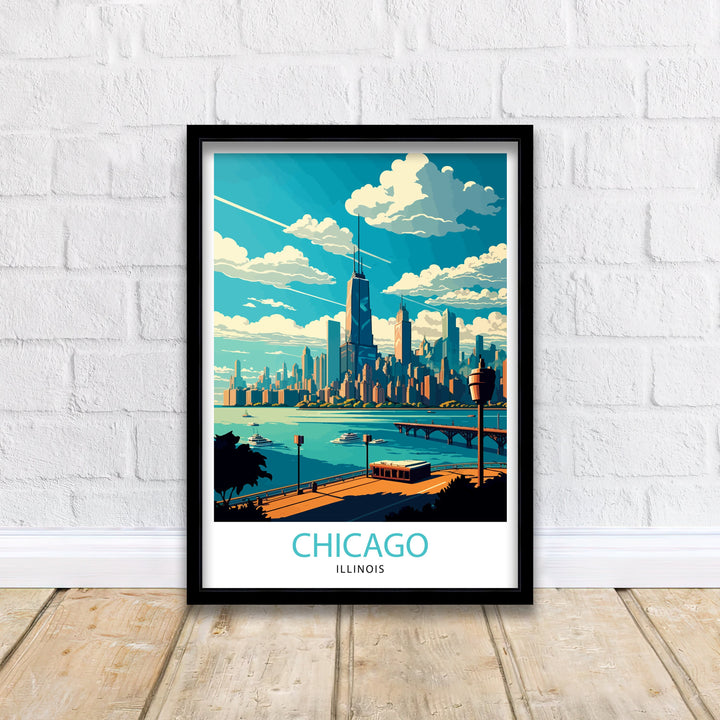 Chicago Travel Poster Chicago Wall Art Chicago Skyline Decor Illinois Travel Poster Chicago Cityscape Art Chicago Gift Chicago Home Decor