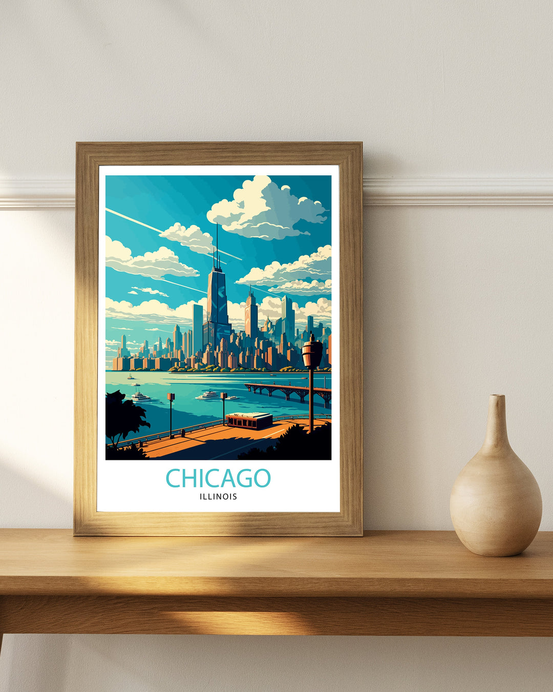 Chicago Travel Poster Chicago Wall Art Chicago Skyline Decor Illinois Travel Poster Chicago Cityscape Art Chicago Gift Chicago Home Decor