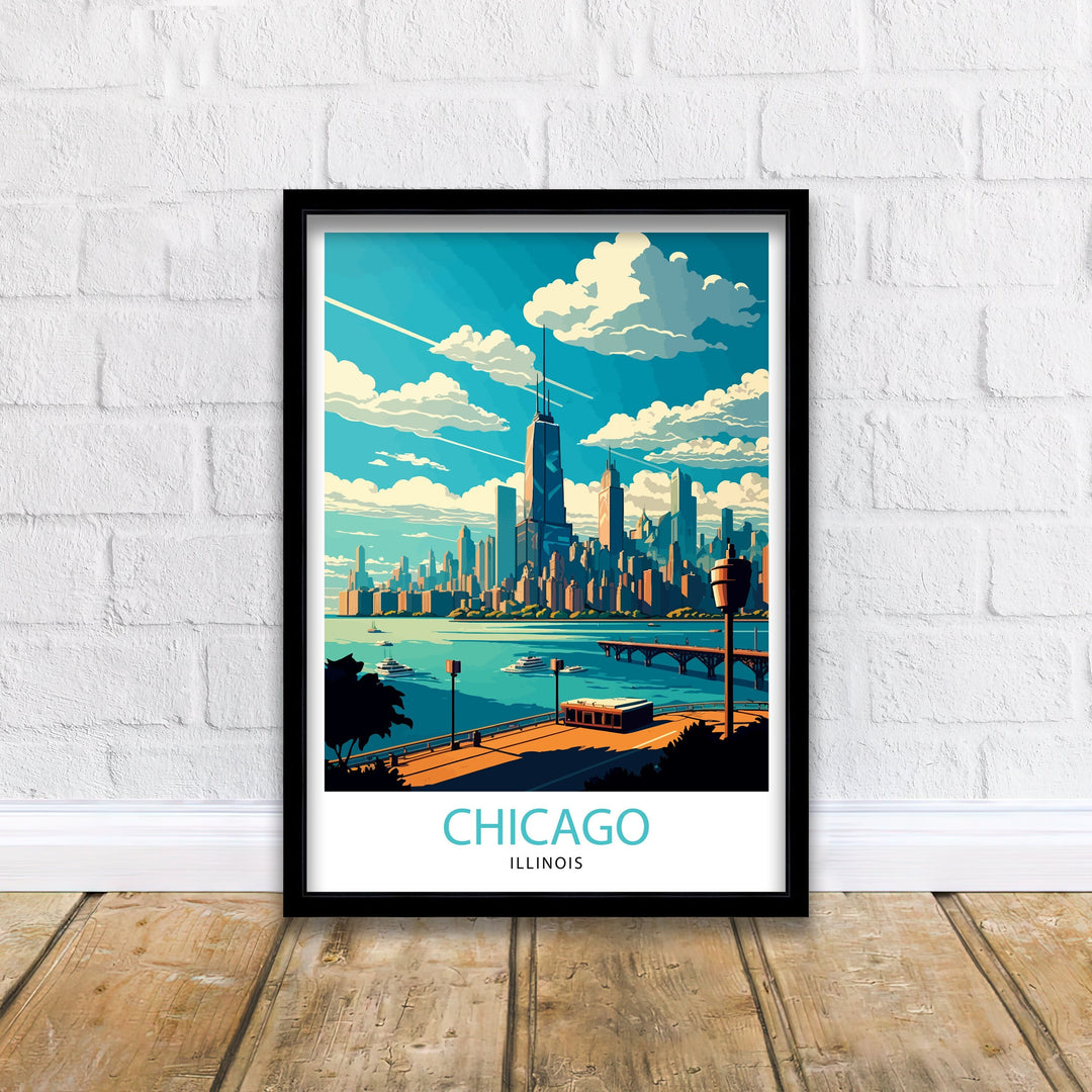 Chicago Travel Poster Chicago Wall Art Chicago Skyline Decor Illinois Travel Poster Chicago Cityscape Art Chicago Gift Chicago Home Decor