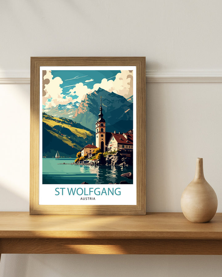 Saint Wolfgang Travel Poster Saint Wolfgang Wall Art Saint Wolfgang Home Decor Austria Travel Poster Saint Wolfgang Illustration