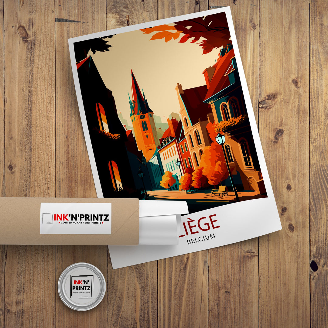 Liege Belgium Travel Poster Wall Decor, Home Living Decor Liege Illustration Travel Poster, Belgium Gift Home