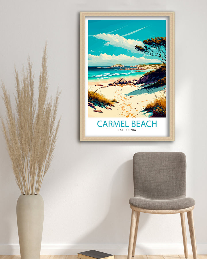 Carmel Beach California Travel PosterWall Decor Home Living Decor California Illustration Travel Poster Gift For California Home Decor