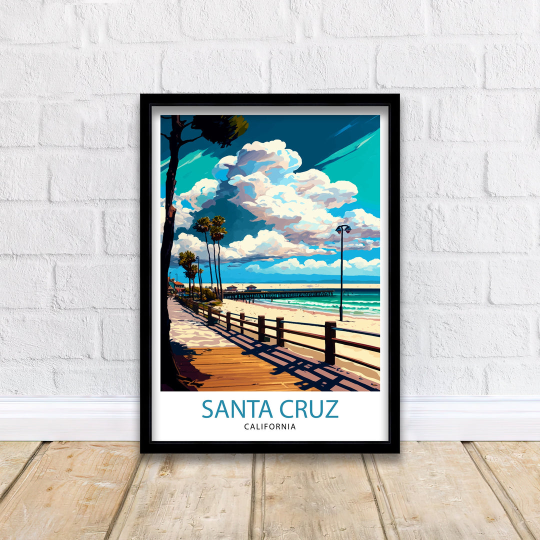 Santa Cruz California Travel Poster Wall Art, Home Decor Santa Cruz Illustration Travel Poster Gift for Santa Cruz California Home Decor