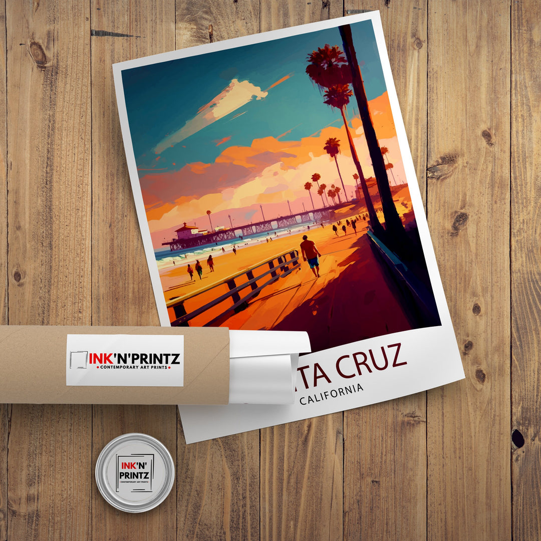 Santa Cruz California Travel Poster Wall Art, Home Decor Santa Cruz Illustration Travel Poster Gift for Santa Cruz California Home Decor