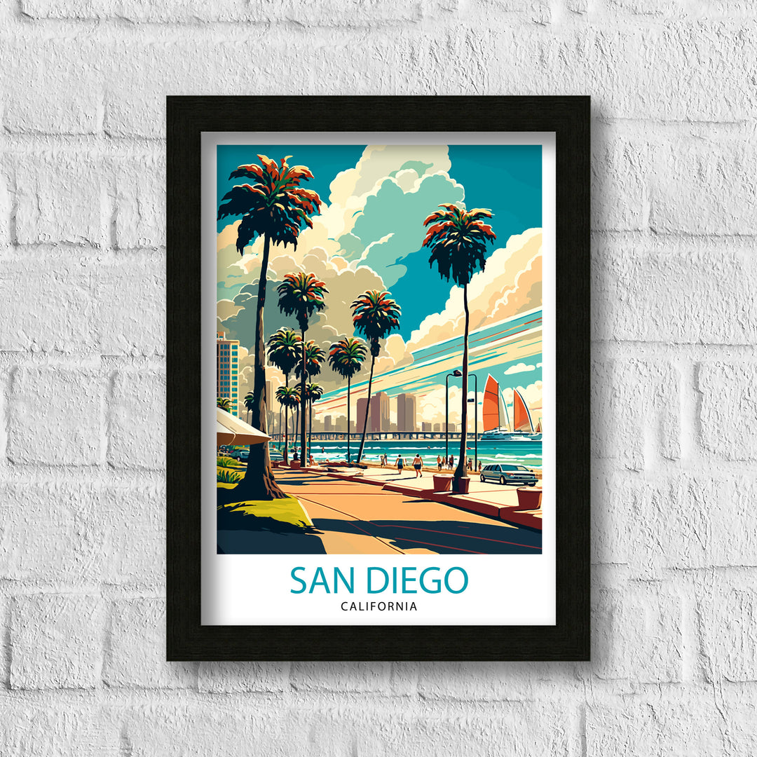 San Diego California Travel Poster San Diego Wall Decor San Diego Home Living Decor San Diego Illustration San Diego Travel Poster Gift