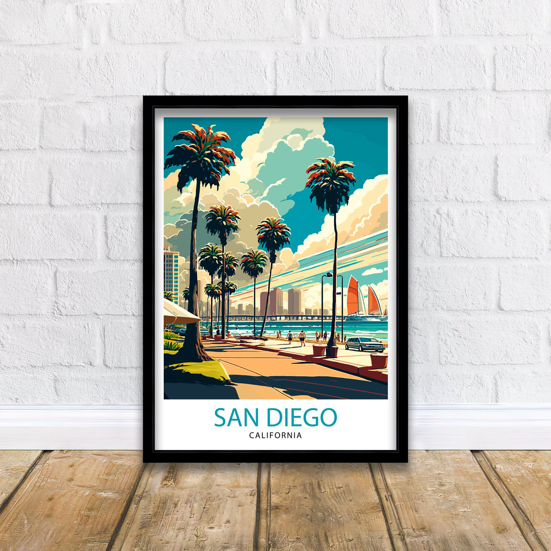 San Diego California Travel Poster San Diego Wall Decor San Diego Home Living Decor San Diego Illustration San Diego Travel Poster Gift