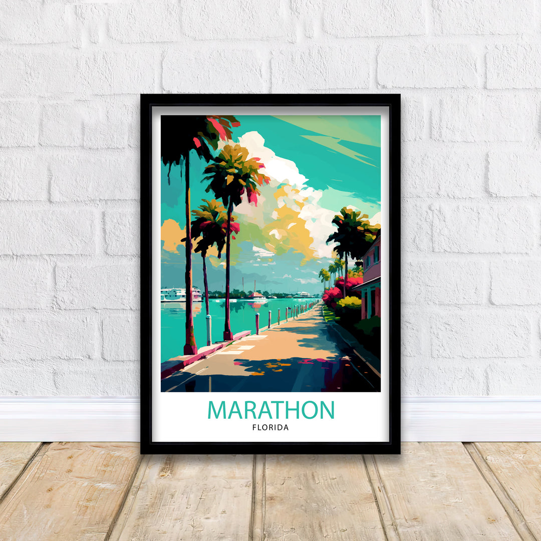 Marathon Florida Travel Poster Coastal Wall Art Florida Keys Poster Beach House Decor Vacation Art Tropical Artwork