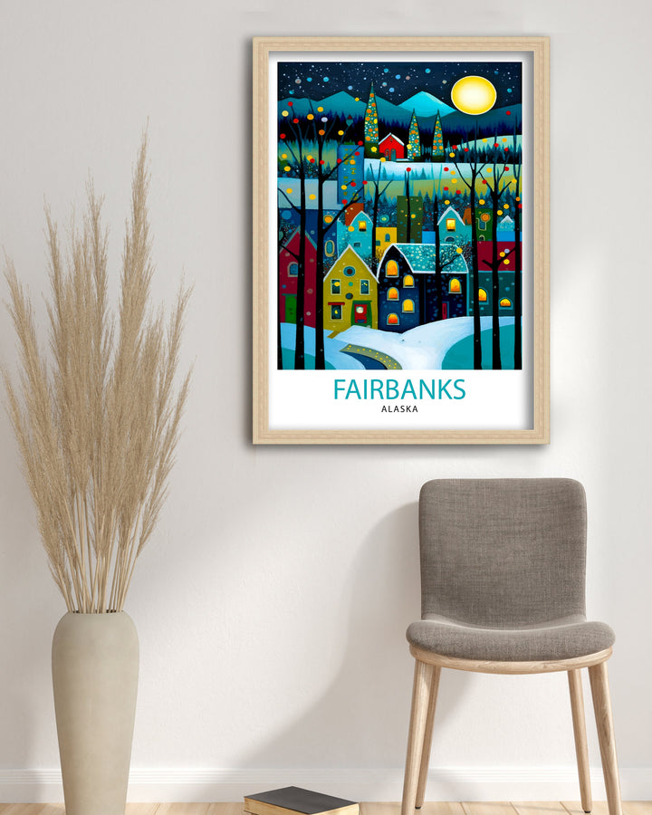 Fairbanks Alaska Travel Poster Fairbanks Wall Decor Fairbanks Poster Alaska Travel Posters Fairbanks Art Poster Fairbanks Illustration