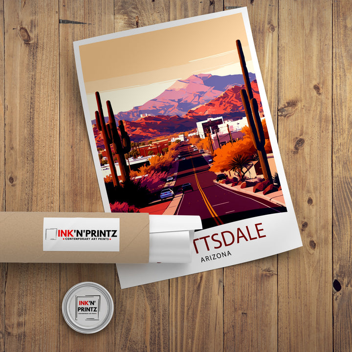 Scottsdale Arizona Travel Poster Scottsdale Wall Art Arizona Desert Poster Southwest Travel Decor Scottsdale Illustration Arizona Art Poster