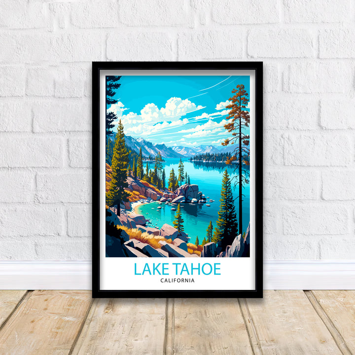 Lake Tahoe Travel Poster Wall Art Decor Lake Tahoe Illustration Travel Poster Gift for Lake Tahoe California Home Decor