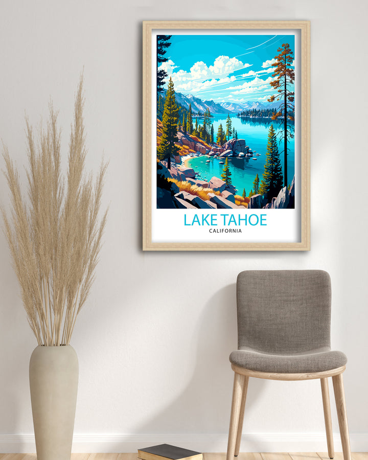 Lake Tahoe Travel Poster Wall Art Decor Lake Tahoe Illustration Travel Poster Gift for Lake Tahoe California Home Decor